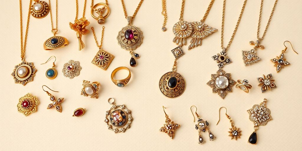 Collection of exquisite vintage jewellery pieces on display.
