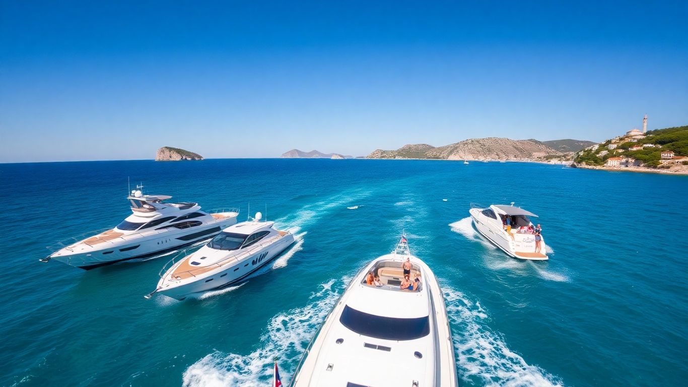 Aerial view of yachts sailing along Croatian coast