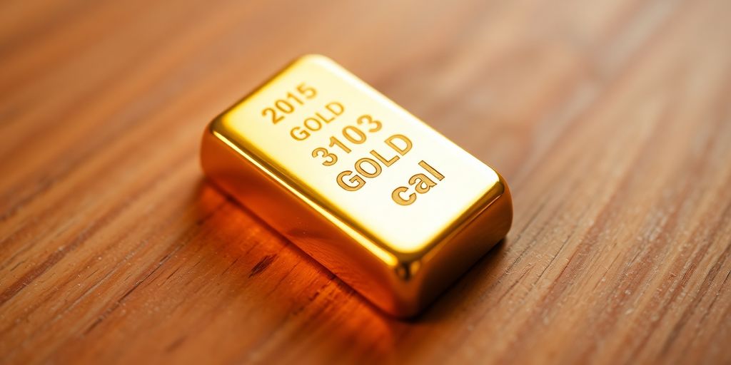 Une barre d'or sur une surface en bois.