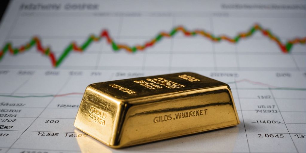 Gold bar with stock market graph