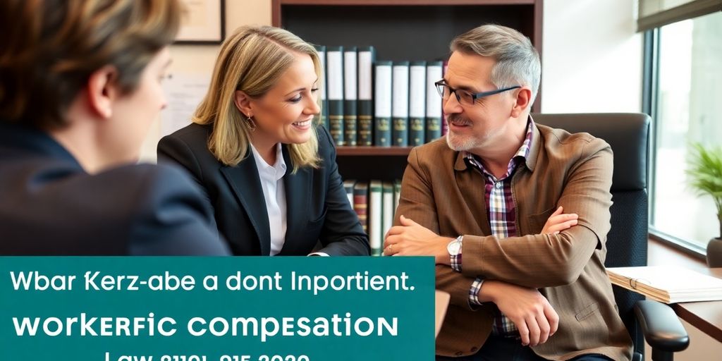 Lawyer consulting with injured worker in office setting.