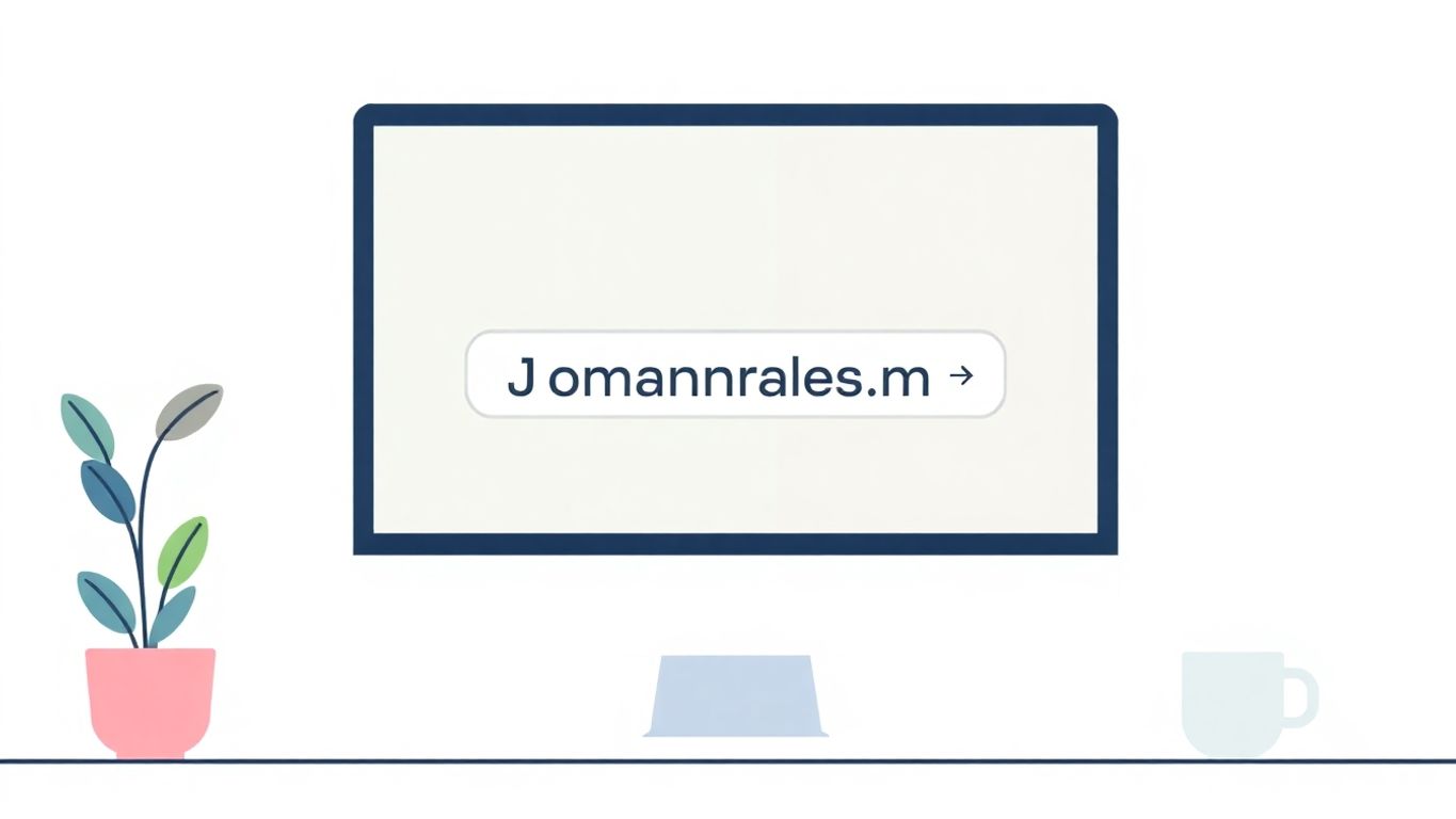 Illustrasjon av dataskjerm med domenenavn inntasting.