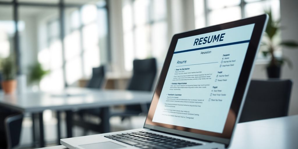 Laptop with an open resume builder.