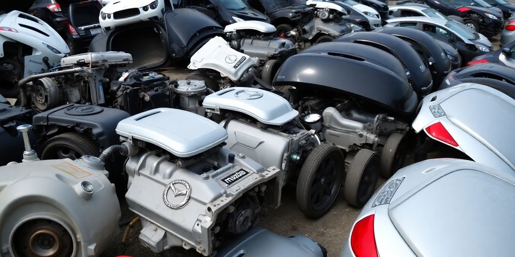 Mazda car parts arranged neatly.