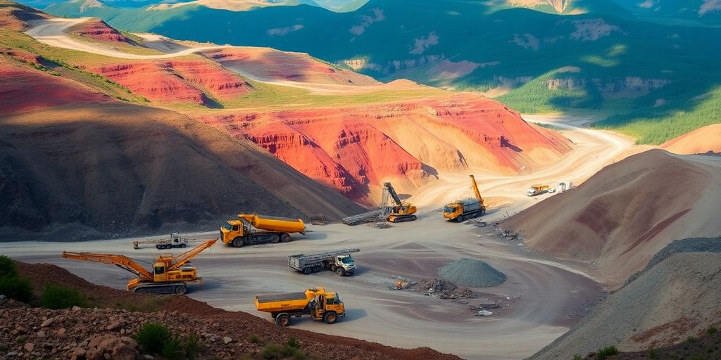 Opération minière de Kinross Gold avec des machines énormes.