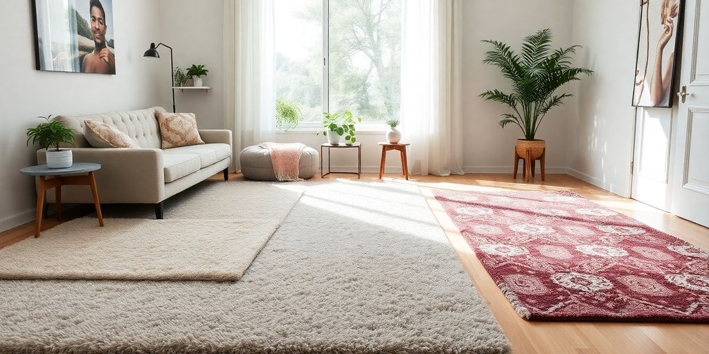Olika IKEA mattor i en mysig hemmiljö