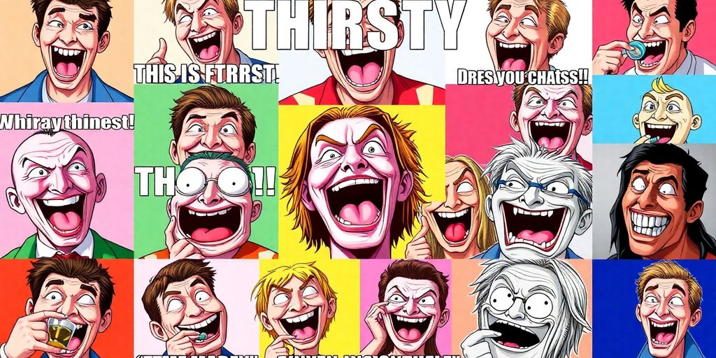 Collage of funny thirsty memes with exaggerated expressions.