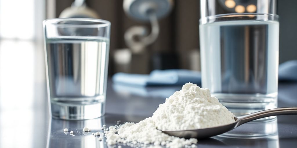 Collagen powder and water for post-surgery recovery.