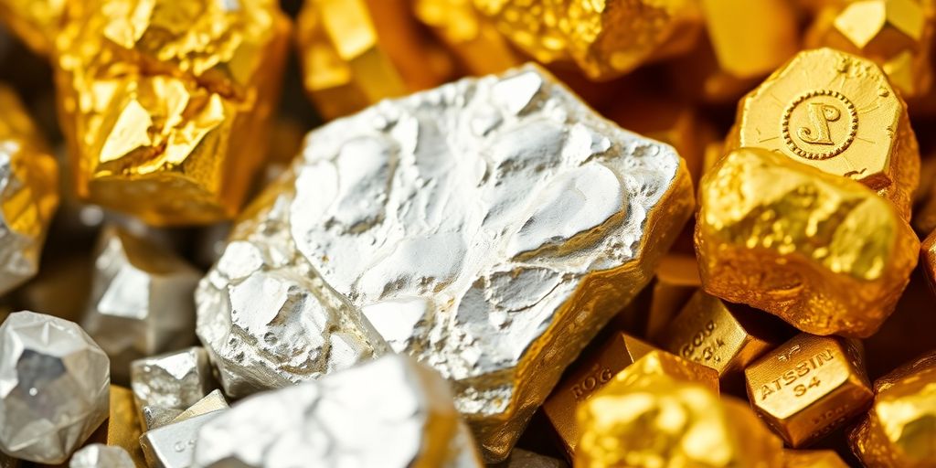 Gros plan sur des pépites de palladium et d'or.
