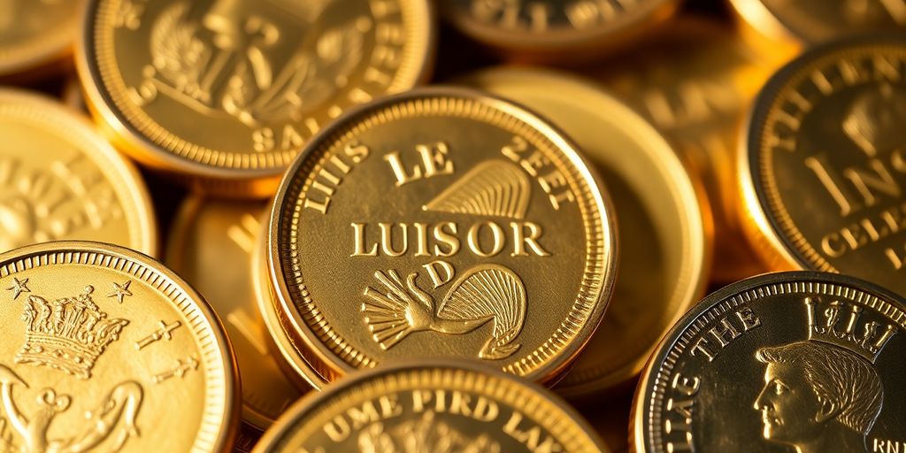Piles de louis d'or et napoléons dorés