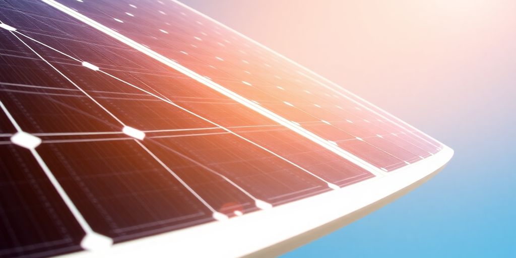 Photograph of a 220W solar panel in sunlight.