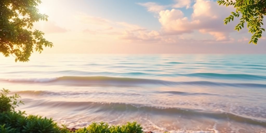 Serene landscape with gentle waves and vibrant colors.