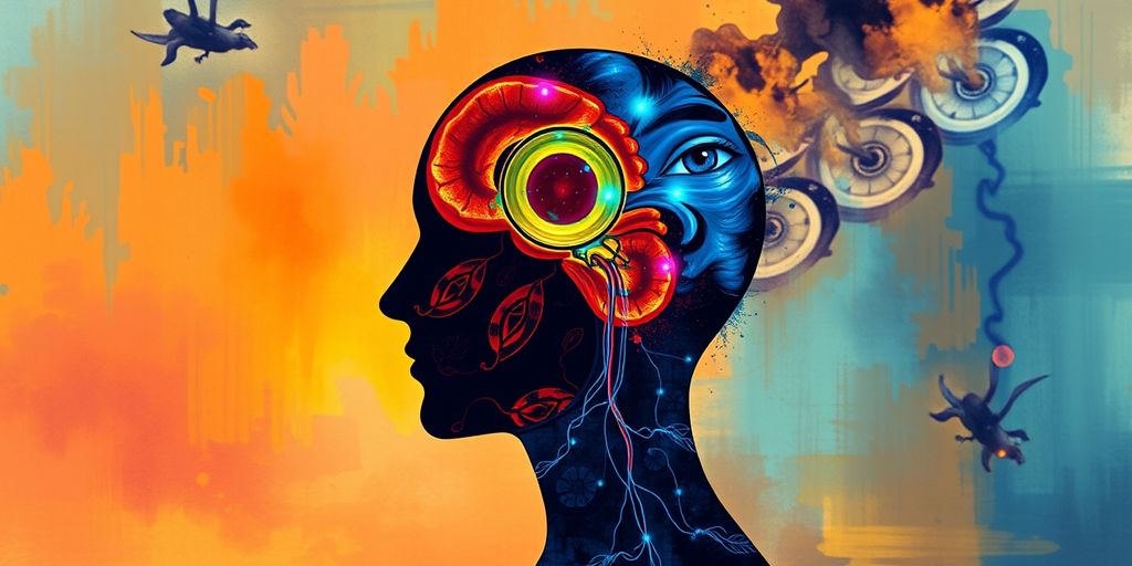 Human head silhouette with three mental states