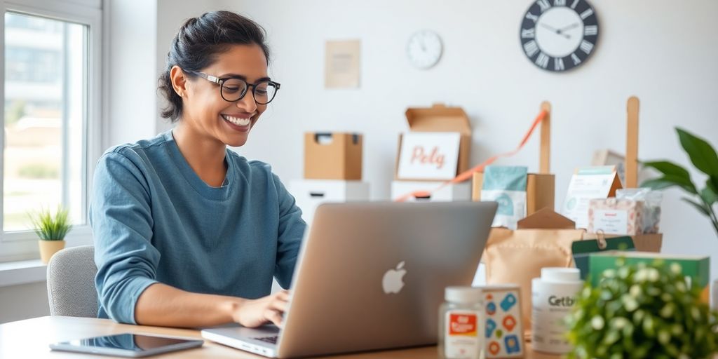 Person working on laptop with successful e-commerce products.