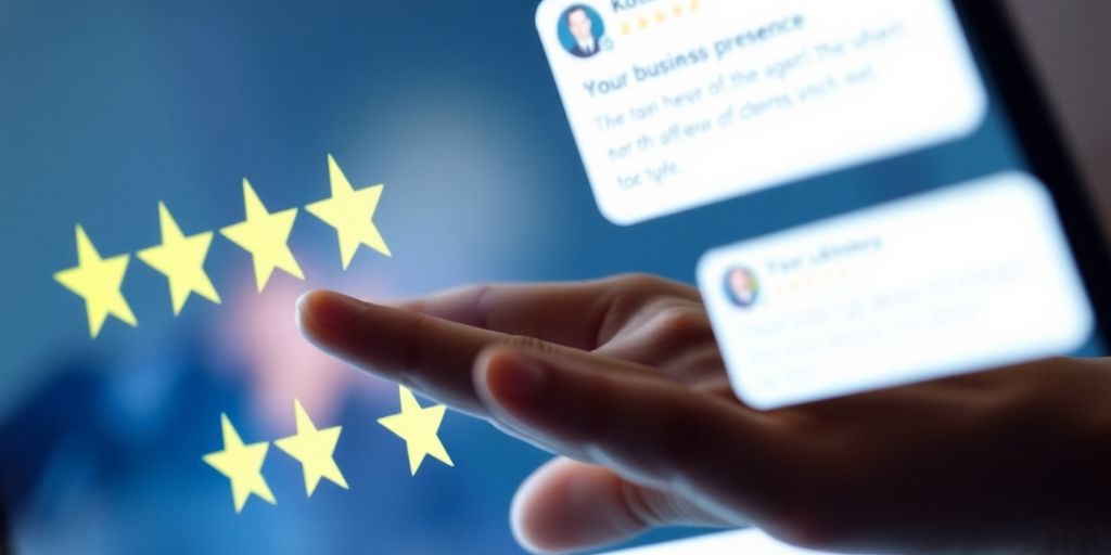 A hand interacting with a digital interface displaying Google reviews.