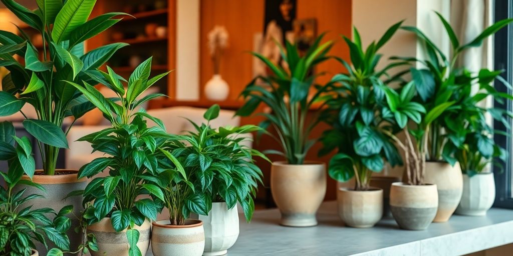 Indoor plants in neutral pots for home decor.