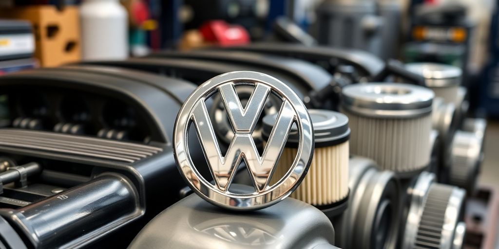 Volkswagen engine parts and car.