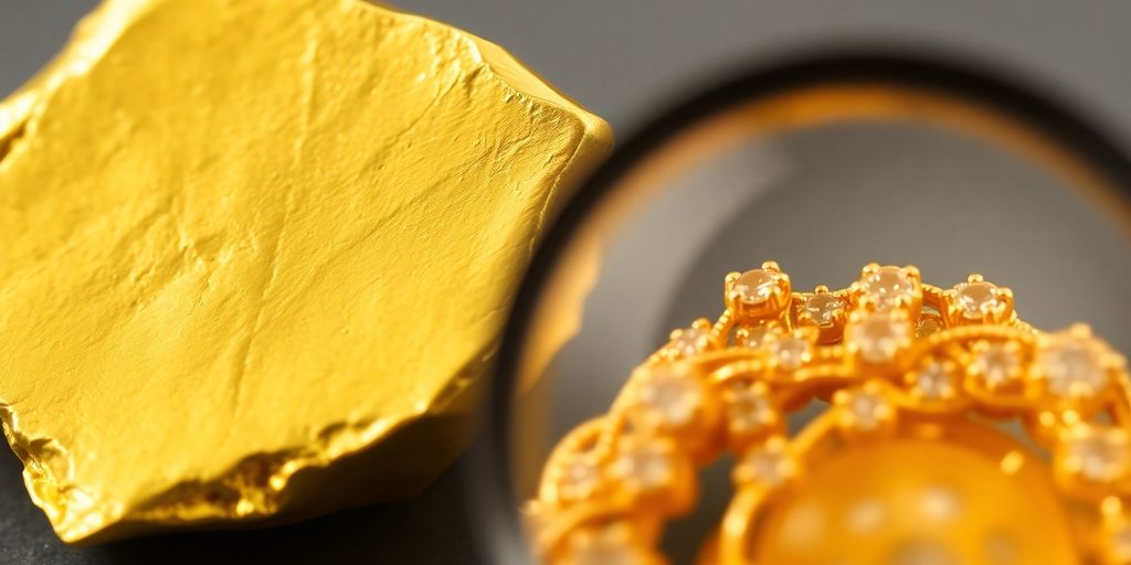 Or 9 carats à côté d'un bijou expert