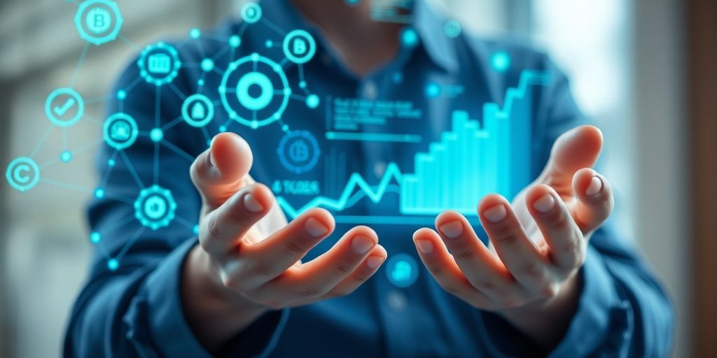 Person examining cryptocurrency on a transparent screen.