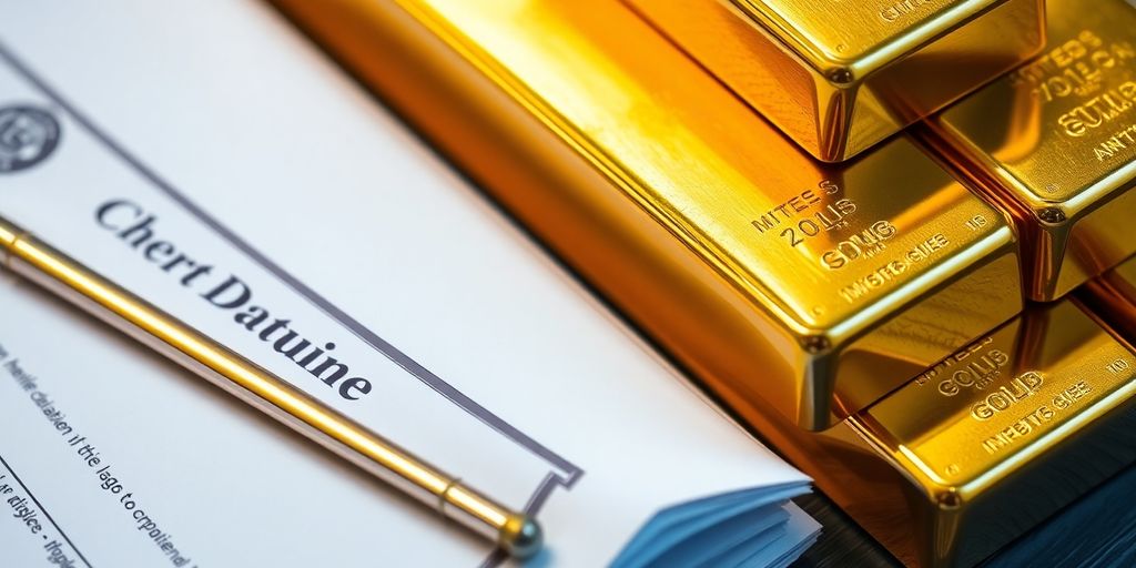 Lingots d'or et documents d'assurance vie.