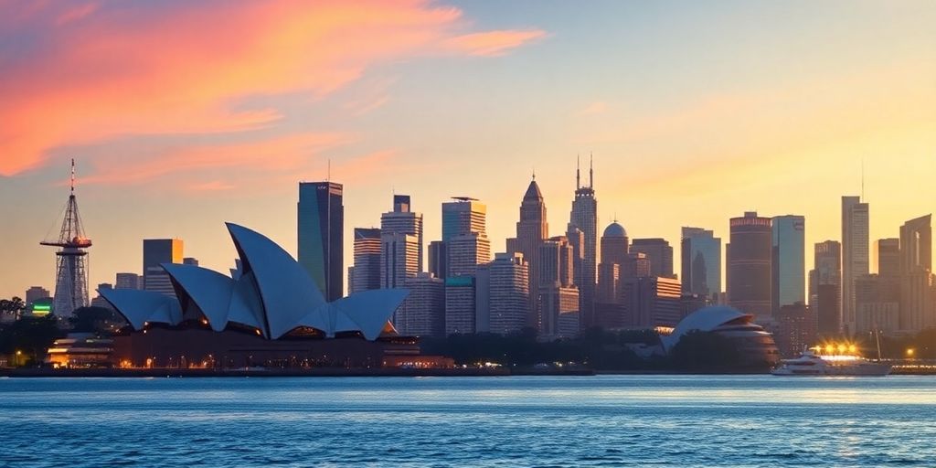Sydney skyline with a subtle income overlay.