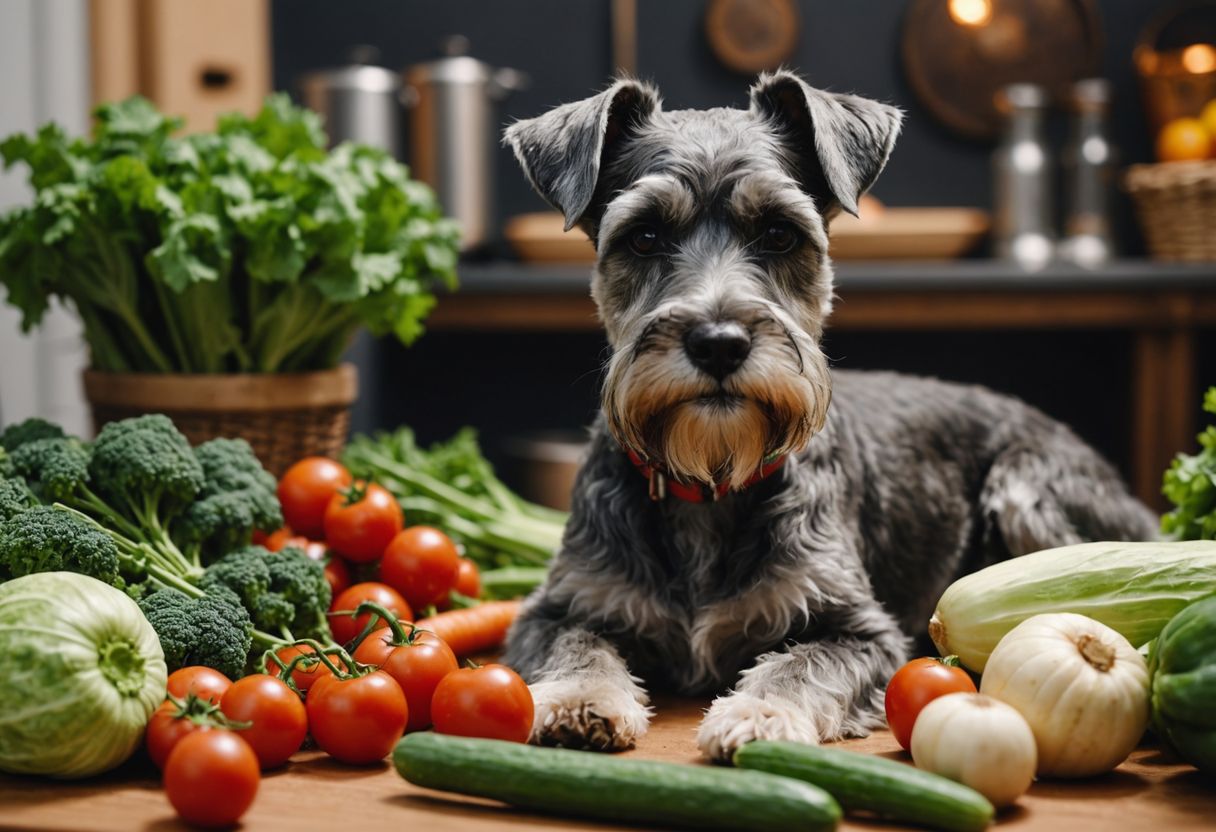 Miniature Schnauzer with safe vegetables to eat