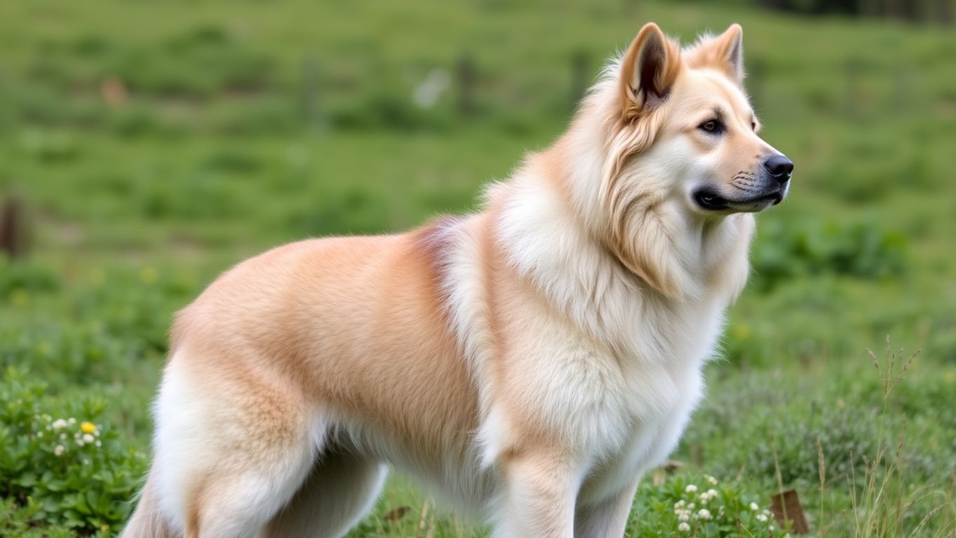 Maremma-Abruzzese Shepherd dog in a green field.