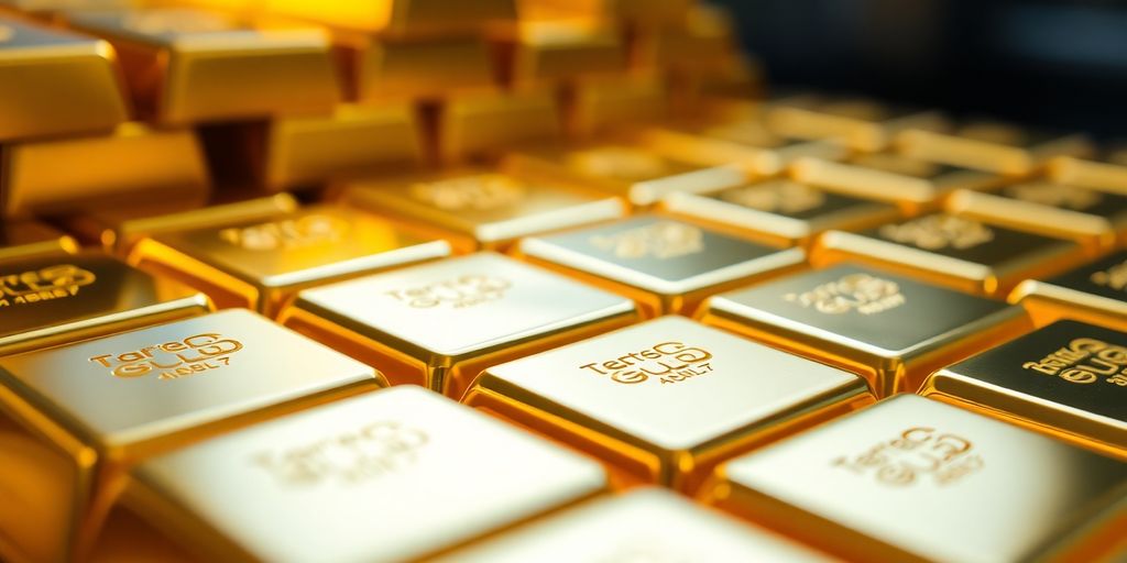 Des lingots d'or empilés brillants.