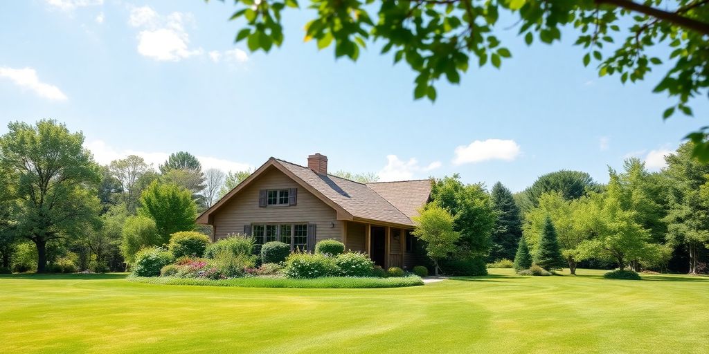 Maison de retraite paisible avec verdure environnante.