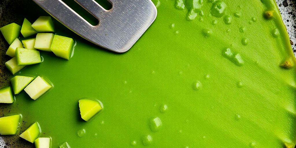 Nopales frescos y cocidos con una espátula.