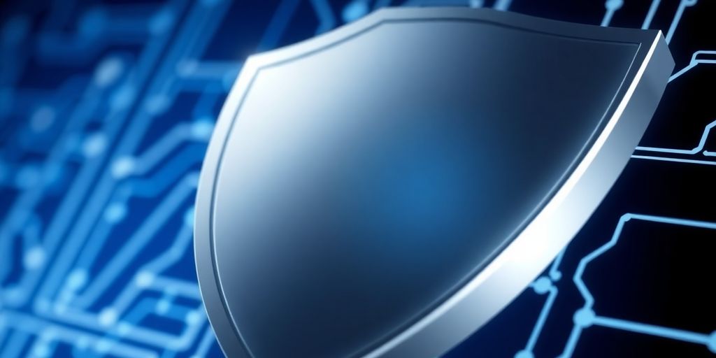 Digital shield with network backdrop for online security.
