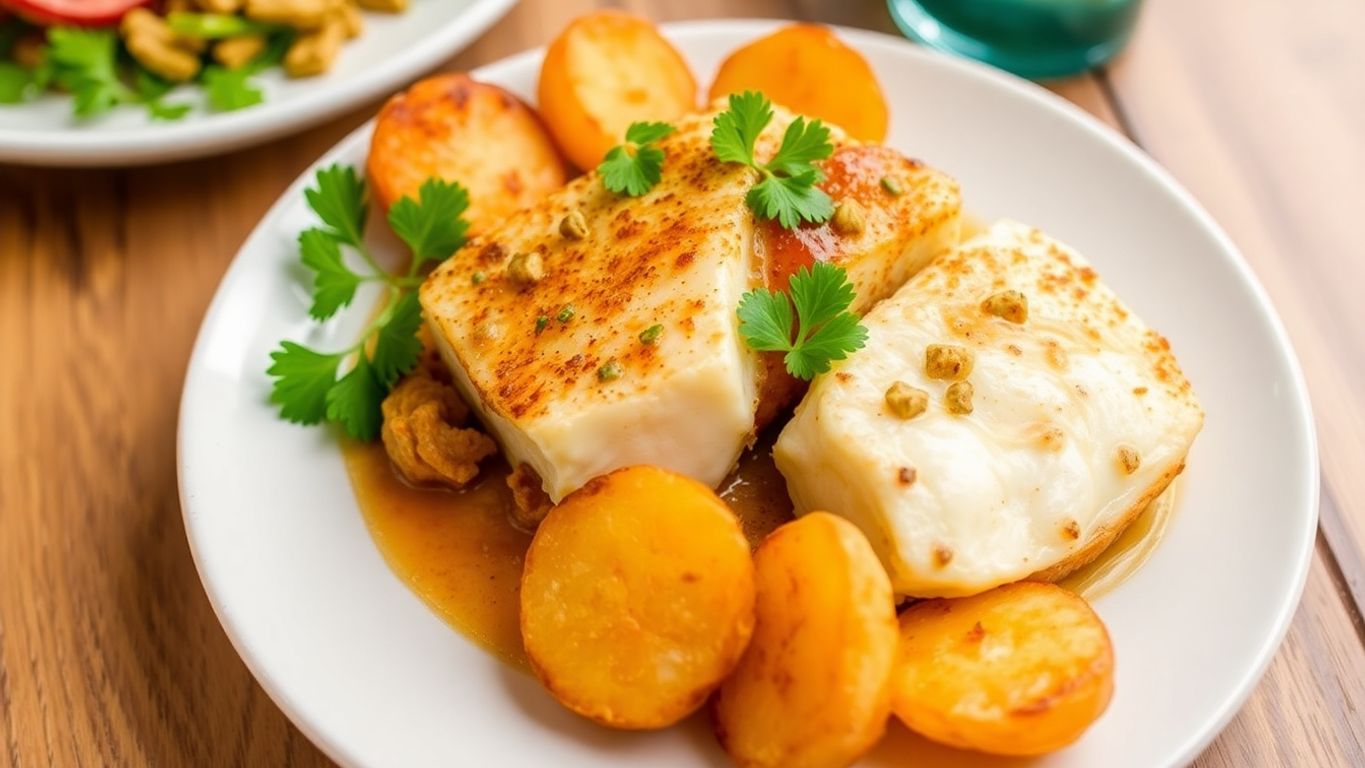 Prato de bacalhau à brás com batatas douradas.