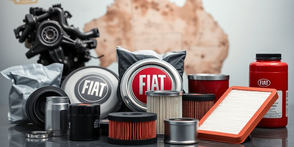 Fiat parts laid out with Australian map background.