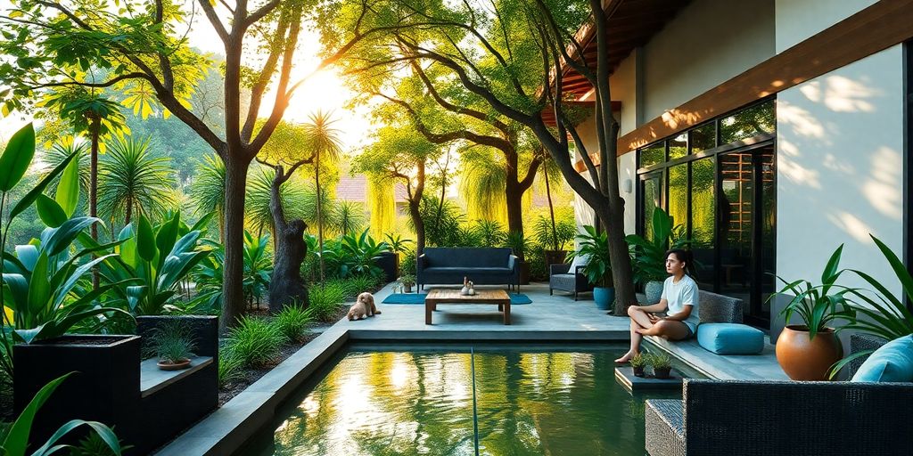 Peaceful rehab center in Thailand surrounded by lush greenery.