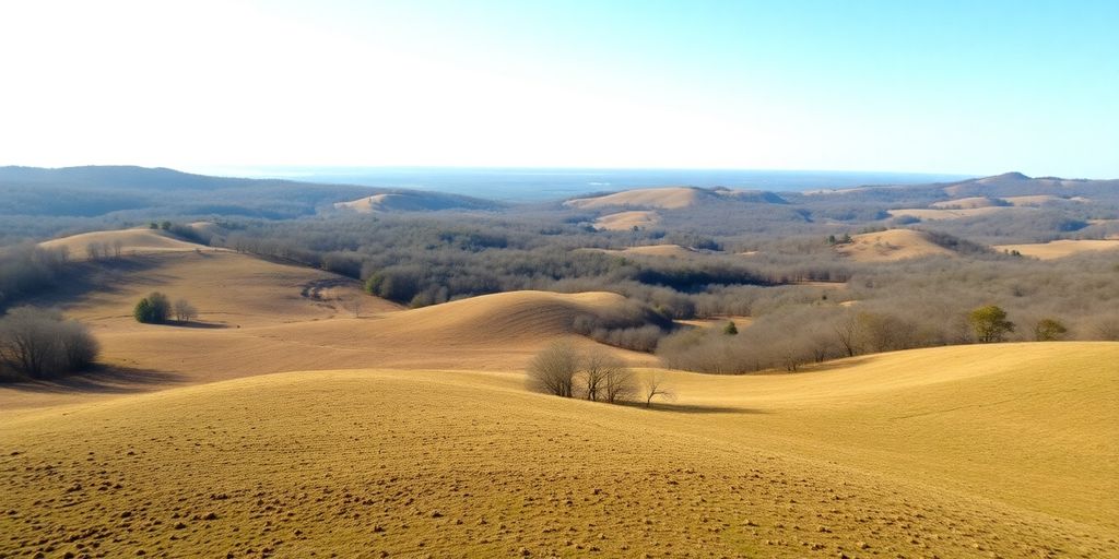 Vast Arkansas land with clear boundaries under a bright sky.