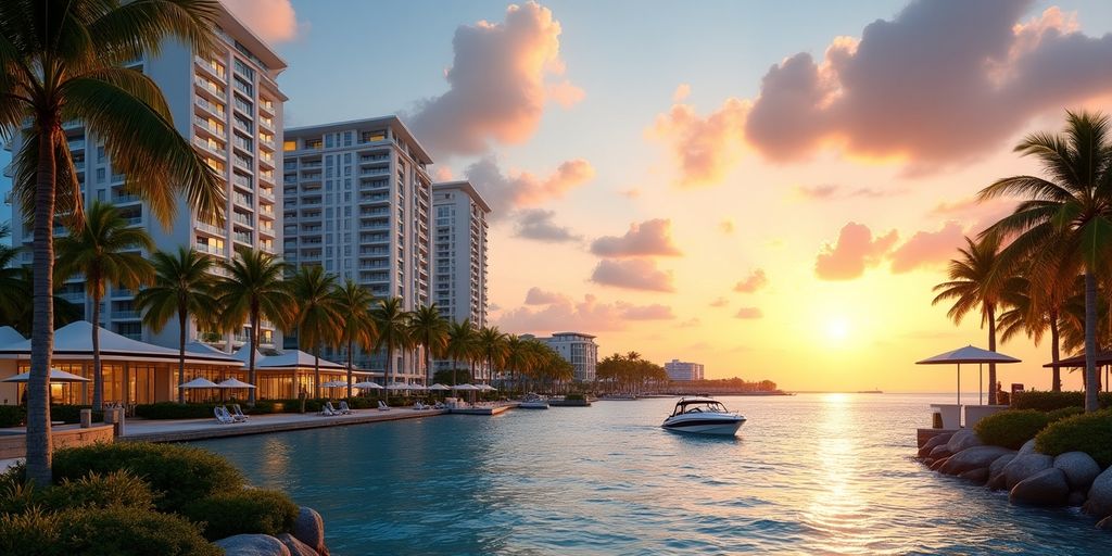 Vibrant waterfront condos in Boca Raton, Florida.
