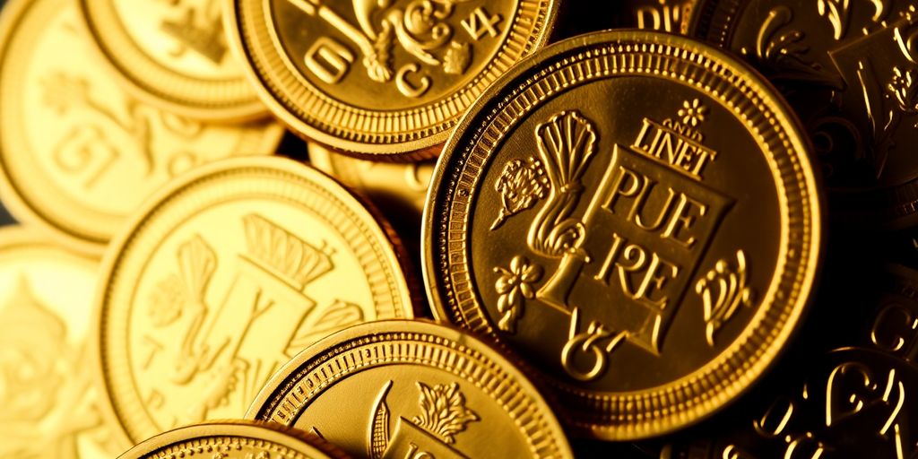 Pièces d'or historiques brillantes et détaillées.