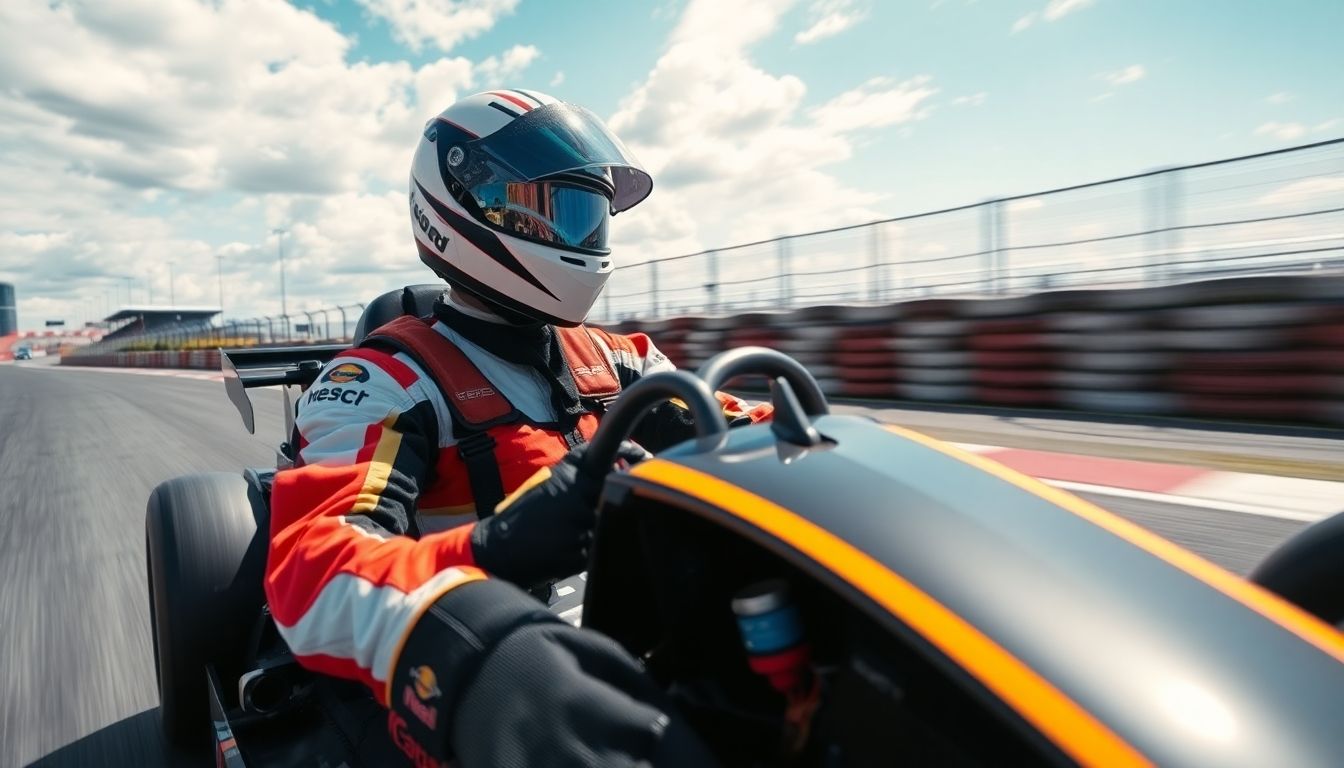 Race car driver on the track during a race.
