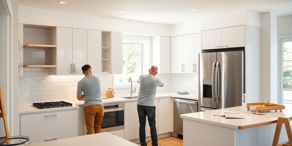Modern kitchen renovation with sleek cabinets and stainless steel appliances.
