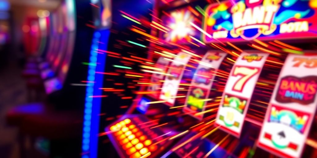 Glowing slot machine symbols and bonus features.