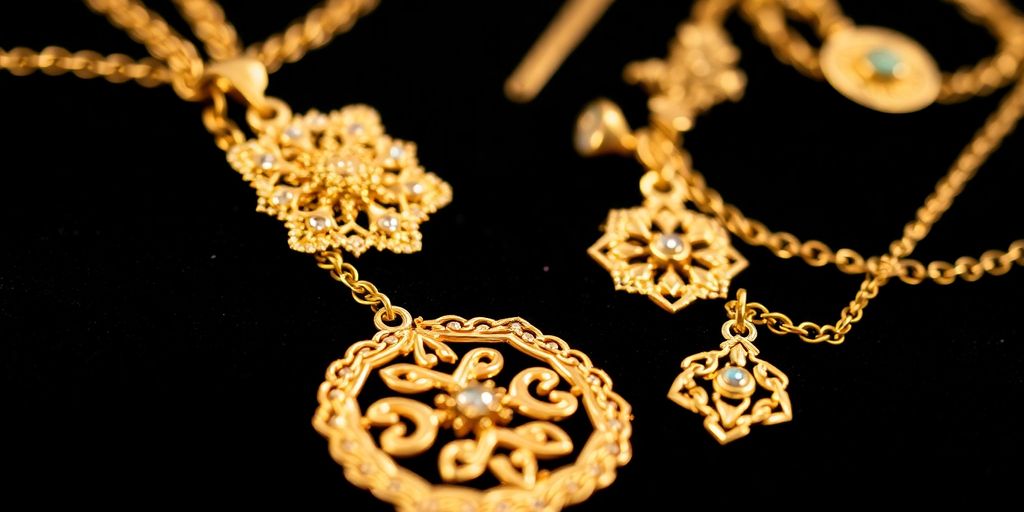 Bijoux en or sur un fond noir en velours.