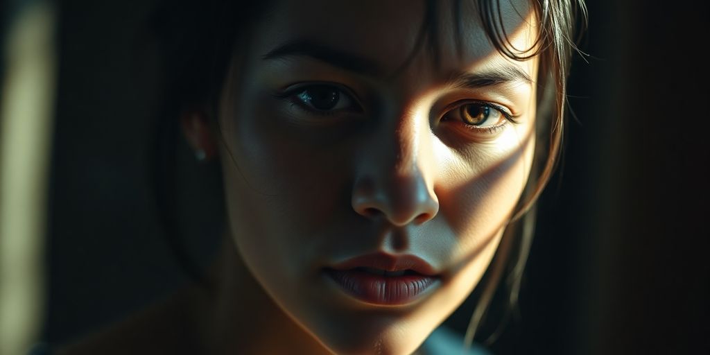 Emotional portrait with unique composition and dramatic lighting.