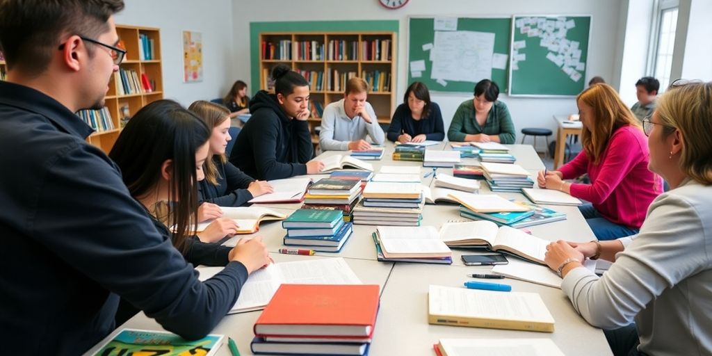 Students participating in a book editing workshop.