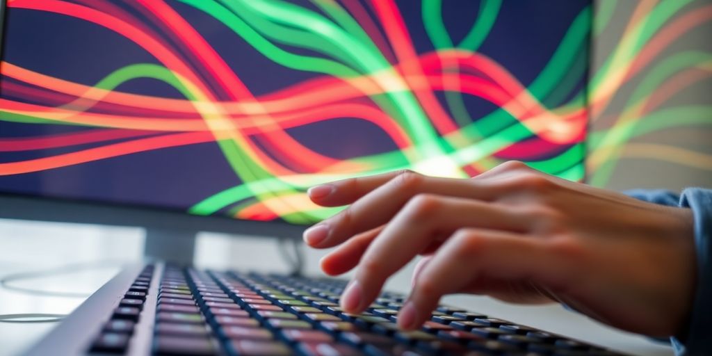 Fast hands, computer screen, market data.