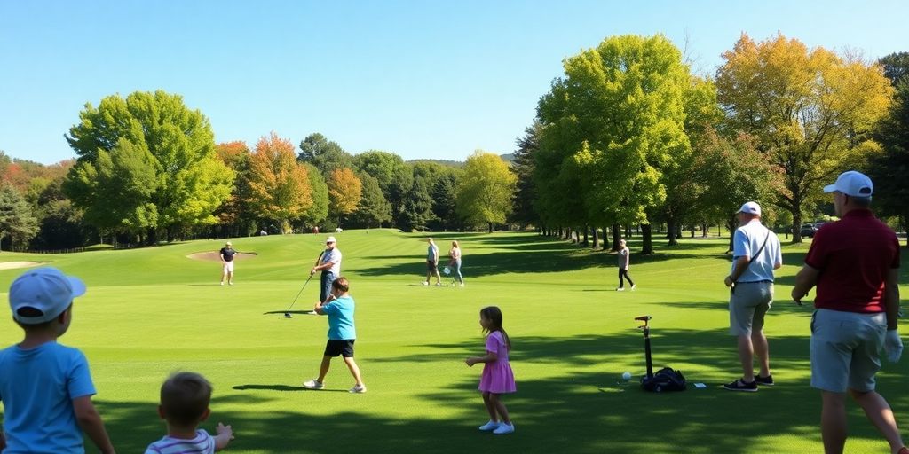 Family enjoying a day at a golf course.
