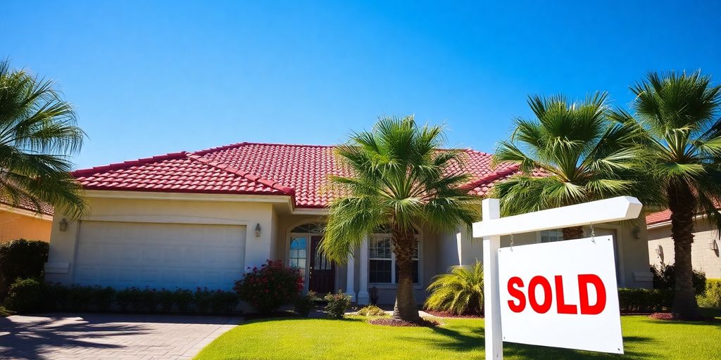 Florida house with a 'sold' sign.