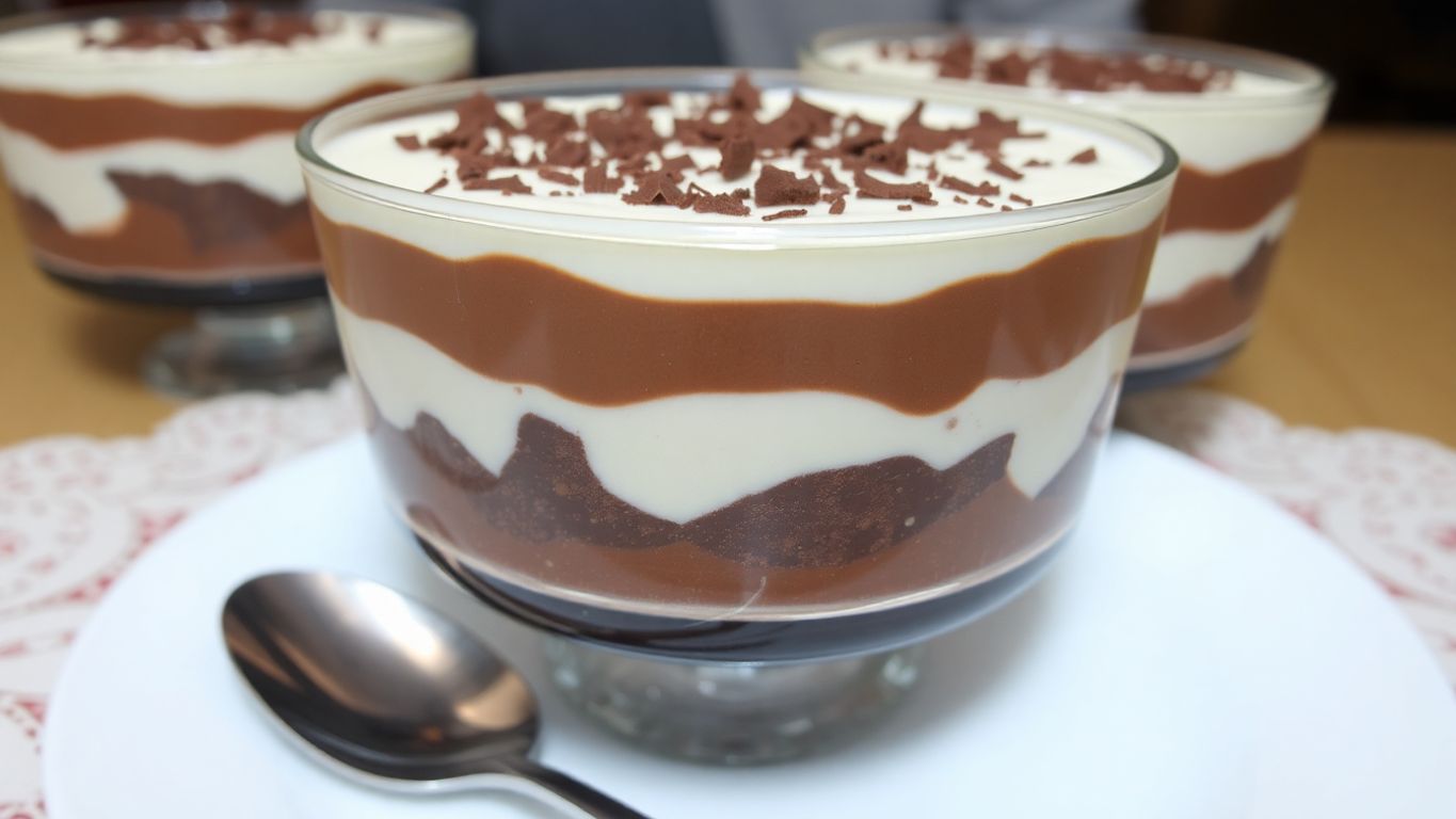 Pavê de Sonho de Valsa com cobertura de chocolate.