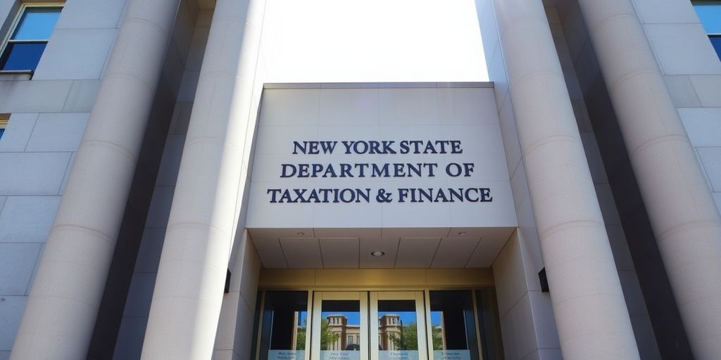 New York State tax building facade.