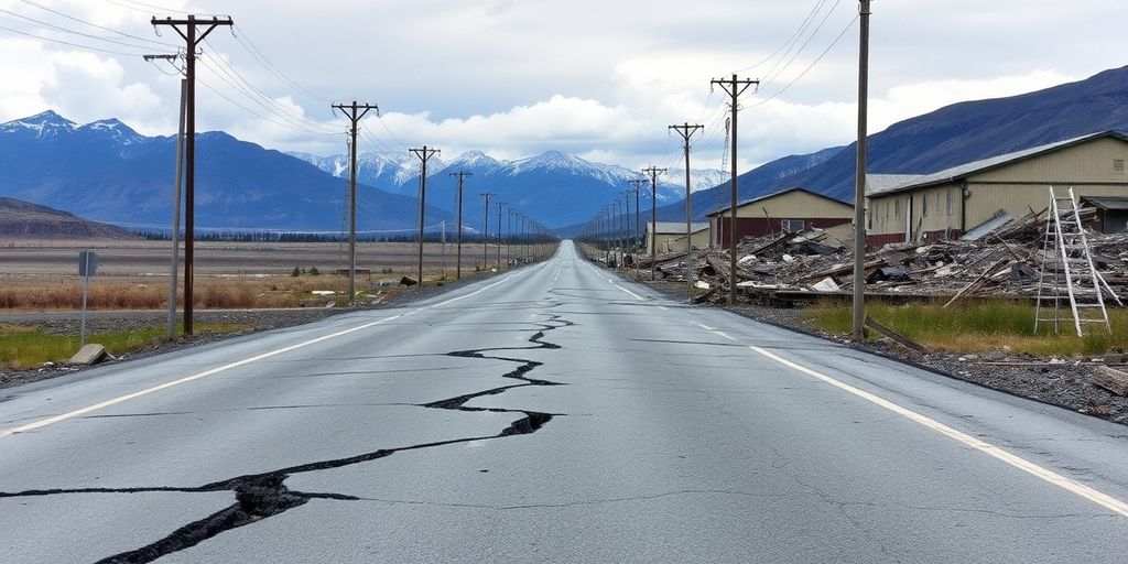Damaged road, earthquake destruction, Alaska