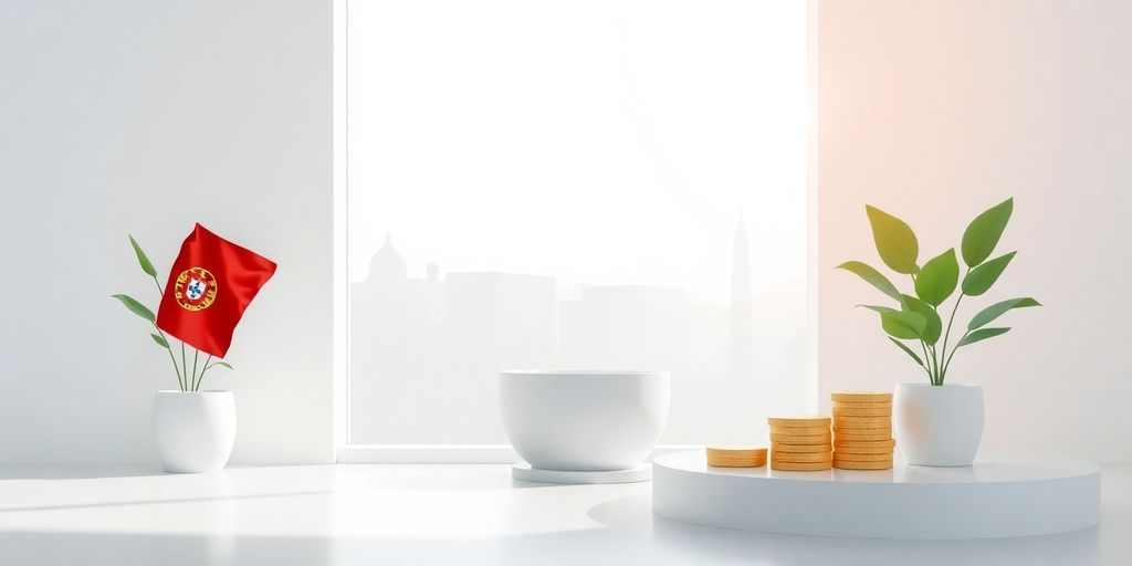 Modern Portuguese home with financial symbols.
